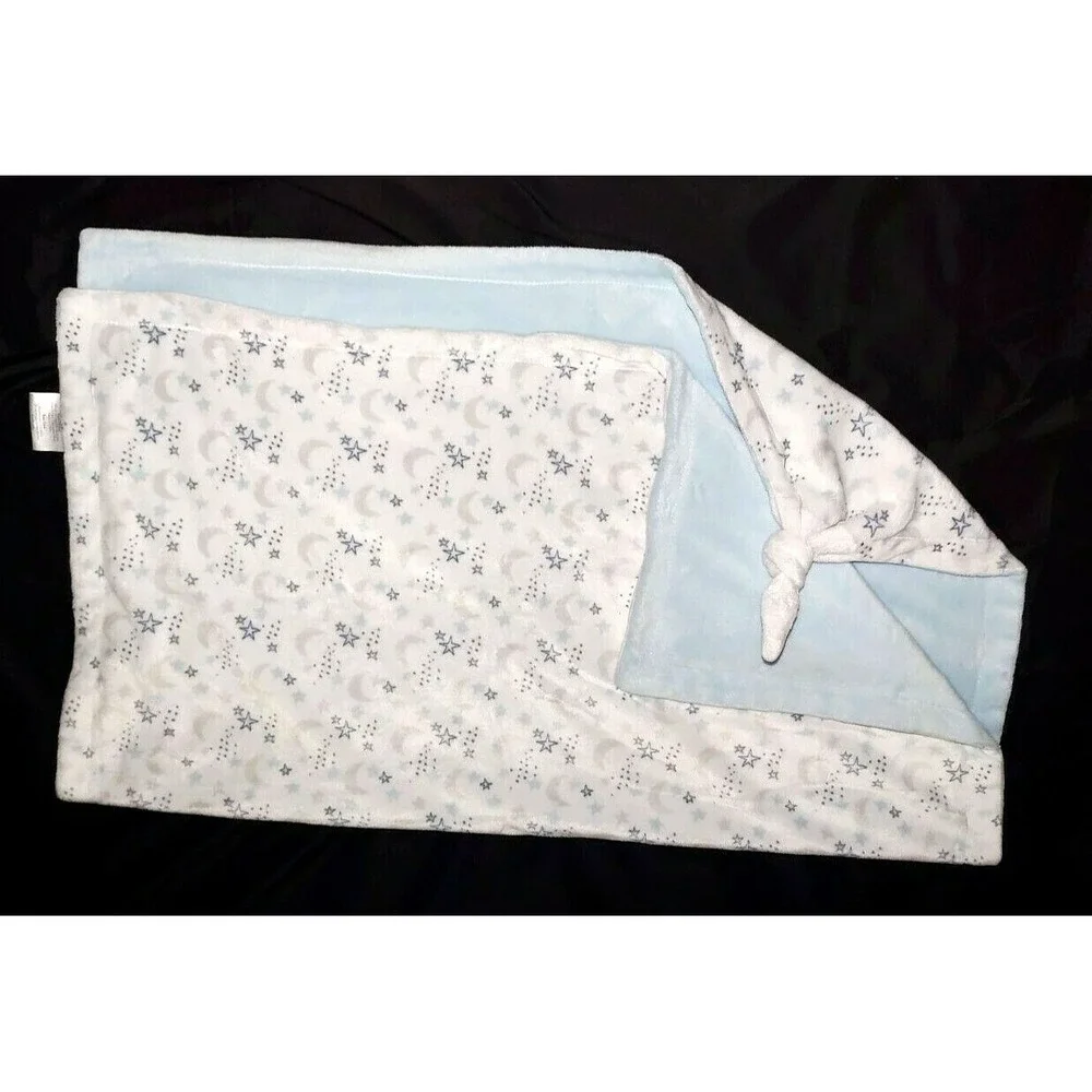 PB Piccolo Bambino White Blue Knot Shooting Star Moon Baby‎ Blanket Lovey Velour